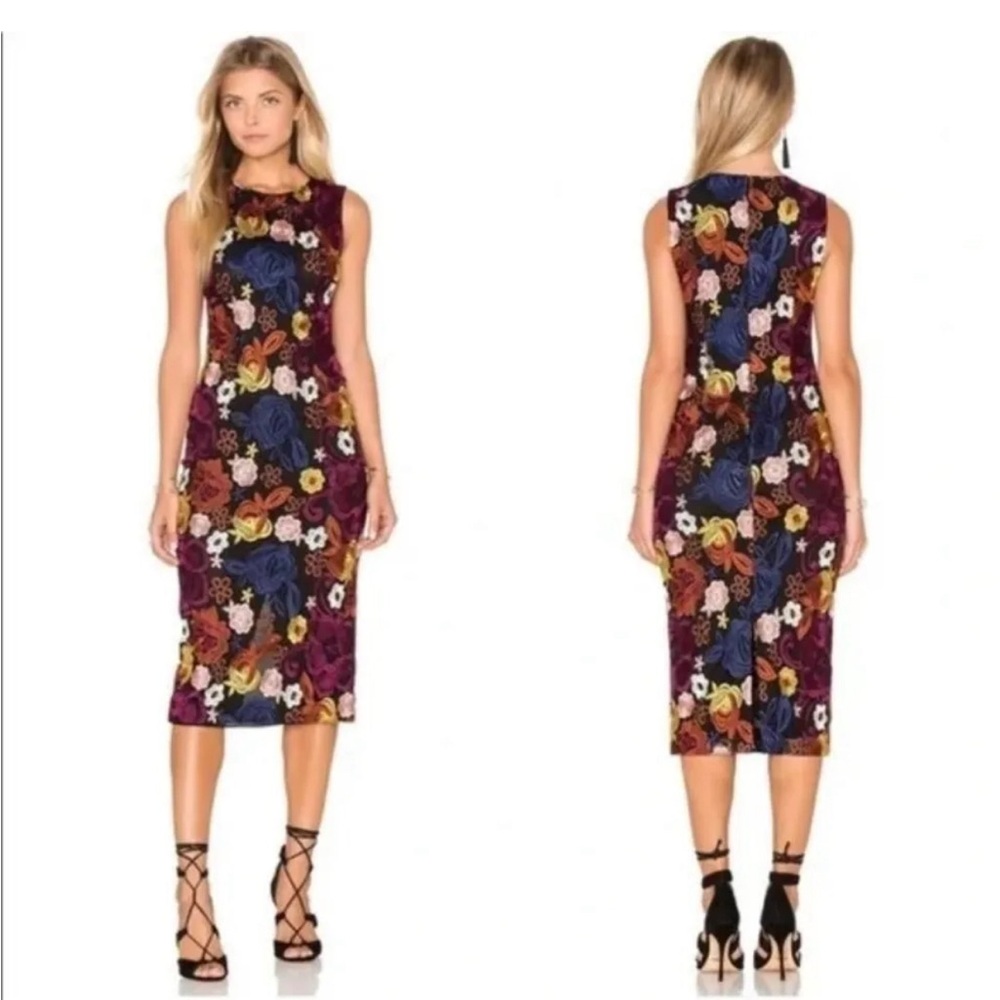 Alice + Olivia Multicolor Floral Midi Dress - Burgundy, Navy, Mustard, White